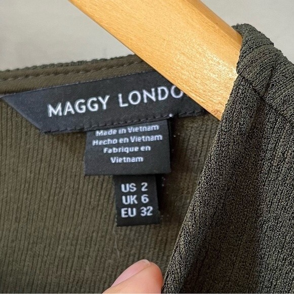 Maggy London Asymmetrical Drape Midi Dress In Olive 2 NWT - Picture 5 of 15